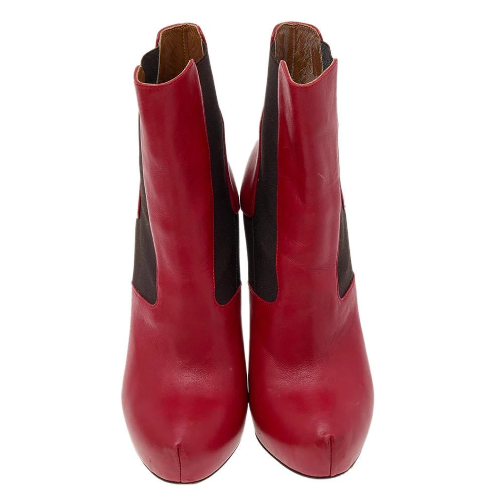 商品[二手商品] Fendi|Fendi Red/Brown Leather And Stretch Fabric Platform Ankle Boots Size 37.5,价格¥2158,第3张图片详细描述