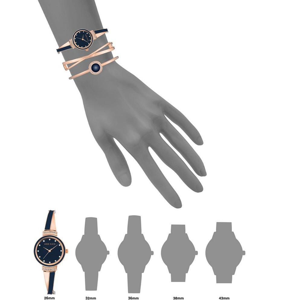 商品Anne Klein|Women's Rose Gold-Tone Alloy Bangle with Navy Enamel and Crystal Accents Fashion Watch 33mm Set 3 Pieces,价格¥1101,第6张图片详细描述