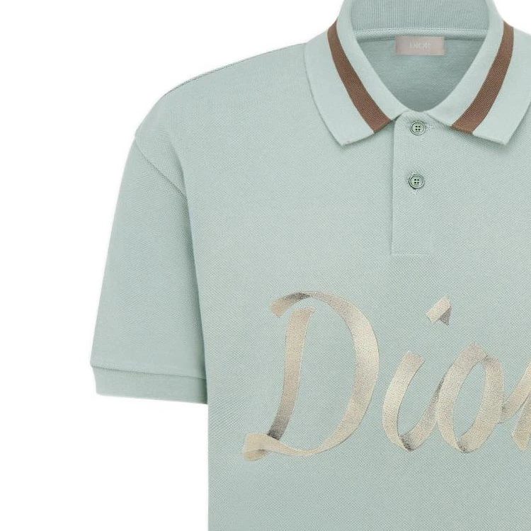 商品[国内直发] Dior|迪奥 季度新品 字母印花纽扣直筒短袖Polo衫 男款 绿色,价格¥6198,第5张图片详细描述