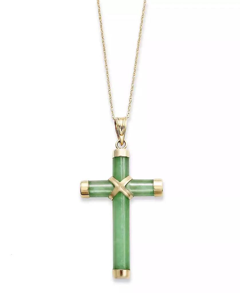商品Macy's|Dyed Jade Cross Pendant Necklace in 14k Gold (20 ct. t.w.),价格¥4813,第1张图片
