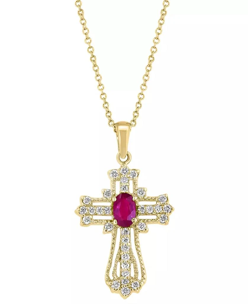 商品Effy|EFFY® Ruby (1/2 ct. t.w.) & Diamond (1/2 ct. t.w.) Openwork Cross 18" Pendant Necklace in 14k Gold,价格¥8765,第3张图片详细描述