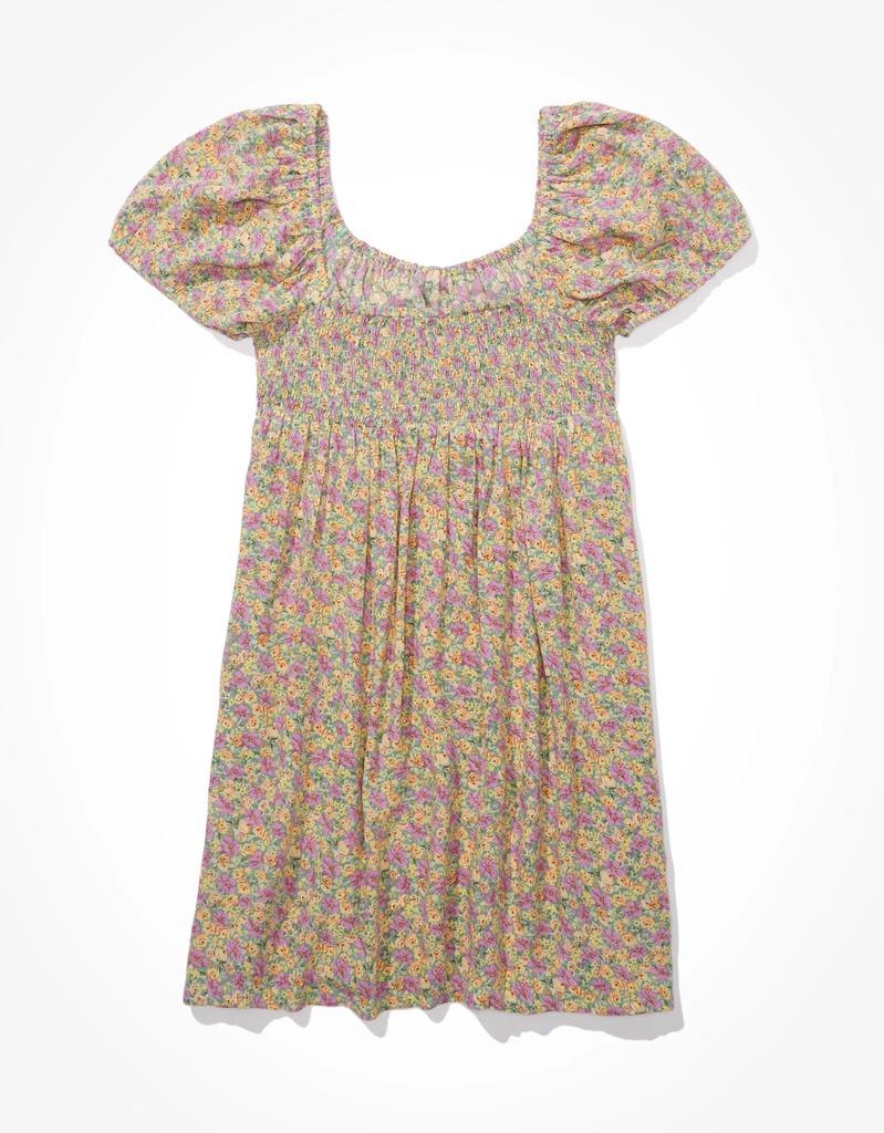 AE Floral Ruched Puff-Sleeve Mini Dress商品第5张图片规格展示