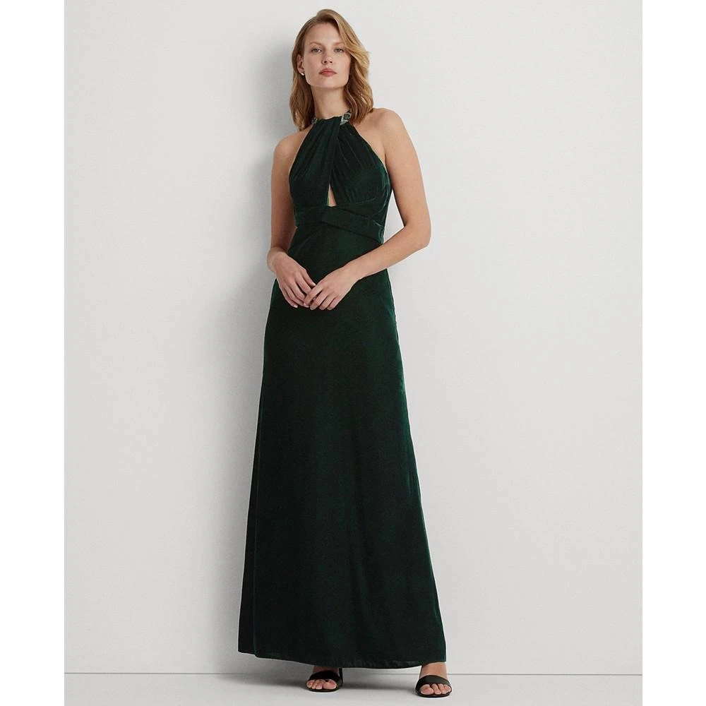商品Ralph Lauren|Women's Velvet Beaded Halter Gown,价格¥1102,第1张图片
