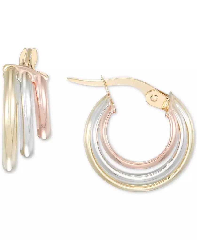 商品Macy's|Polished Triple Row Small Hoop Earrings in 10k Gold, White Gold, & Rose Gold,价格¥1375,第1张图片