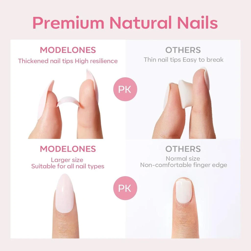 Shy Time - 24 Fake Nails 12 Sizes Short Almond Press on Nails Kit 商品