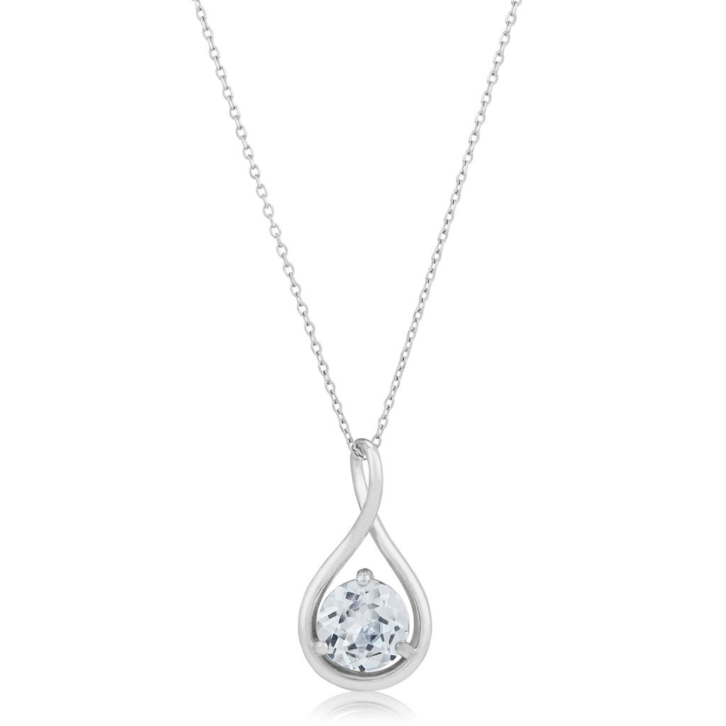 14K White Gold 7mm Round Gemstone Infinity Twist Pendant, 18 inch Cable Chain商品第2张图片规格展示