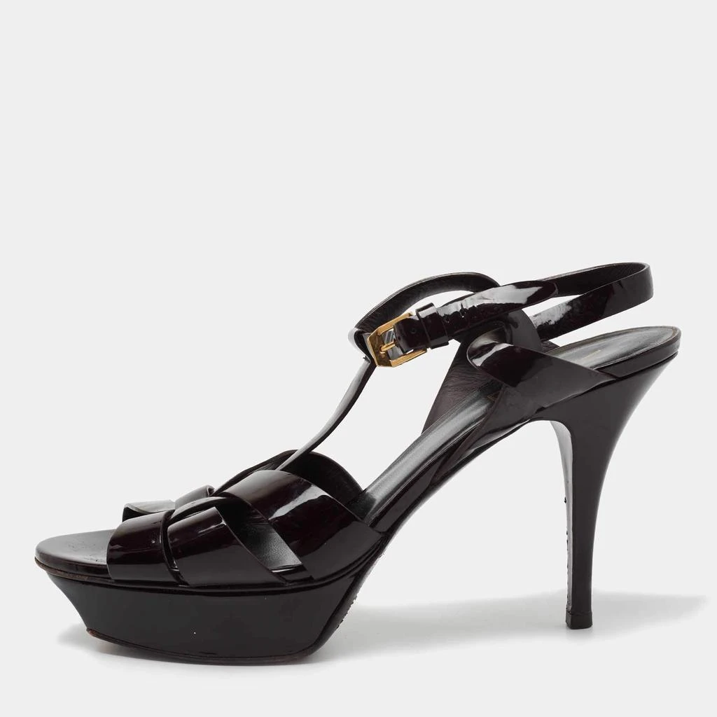 商品[二手商品] Yves Saint Laurent|Saint Laurent Dark Brown Patent Leather Tribute Platform Sandals Size 40,价格¥2368,第1张图片