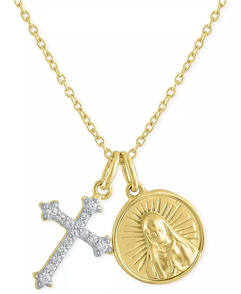 商品Macy's|Diamond Cross & Saint Medallion 18" Pendant Necklace (1/10 ct. t.w.) in 14k Gold-Plated Sterling Silver,价格¥1080,第1张图片