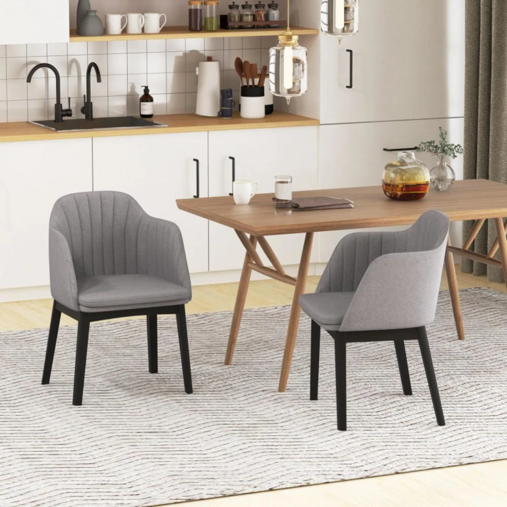 商品Hivvago|Upholstered Velvet Accent Modern Dining Chairs Set of 2 with Curved Backrests-Grey,价格¥1444,第3张图片详细描述