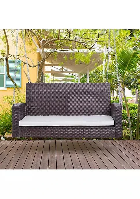 商品belk|2 Person Wicker Hanging Porch Swing Bench Outdoor Chair With Cushions Cream White,价格¥1767,第3张图片详细描述