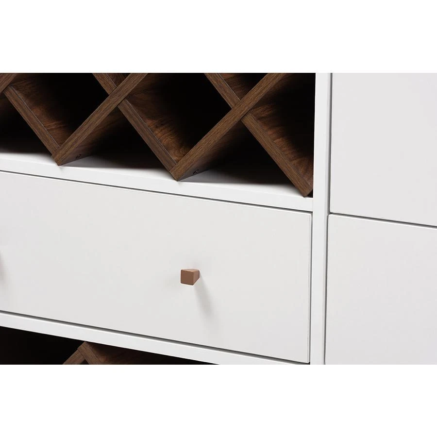 商品Baxton Studio|Savino Mid-Century Modern White and Walnut Finished Wood Wine Cabinet,价格¥2492,第5张图片详细描述