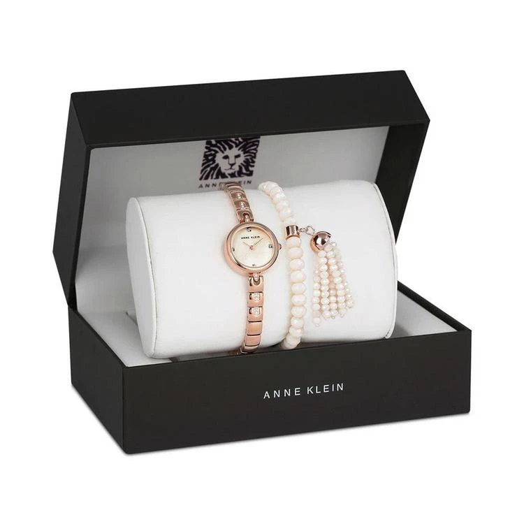 商品Anne Klein|Women's Rose Gold-Tone Bracelet Watch & Beaded Bracelet Set 22mm AK-2854RGST,价格¥494,第3张图片详细描述