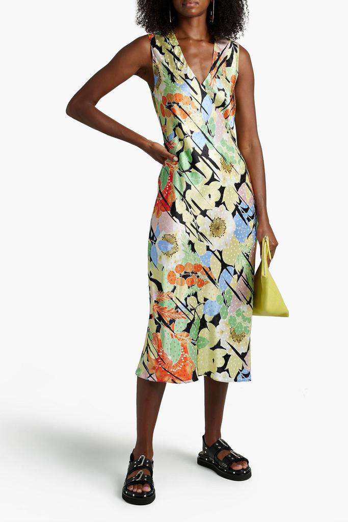 Audricce wrap-effect floral-print silk-satin jacquard midi dress商品第4张图片规格展示