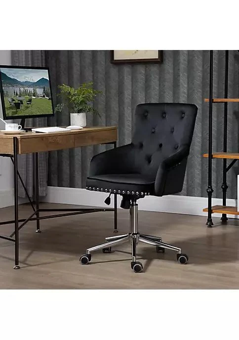 商品belk|Modern Mid Back Desk Chair With Nailhead Trim Swivel Home Office Chair With Button Tufted Velvet Back Adjustable Height Curved Padded Armrests And Rocking Function Black,价格¥1362,第3张图片详细描述