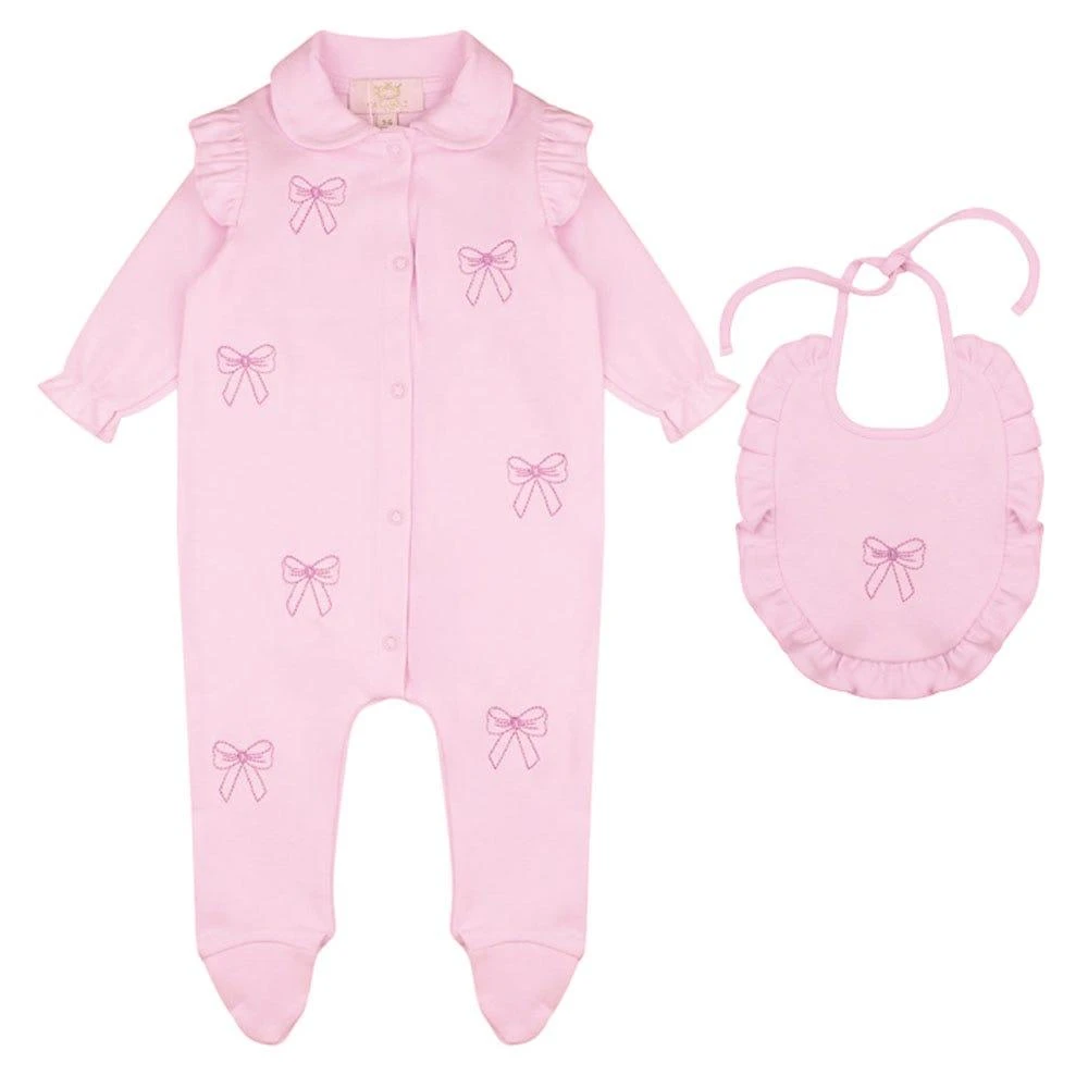 商品Caramelo Kids|Pink Bow Romper & Bib,价格¥172,第5张图片详细描述