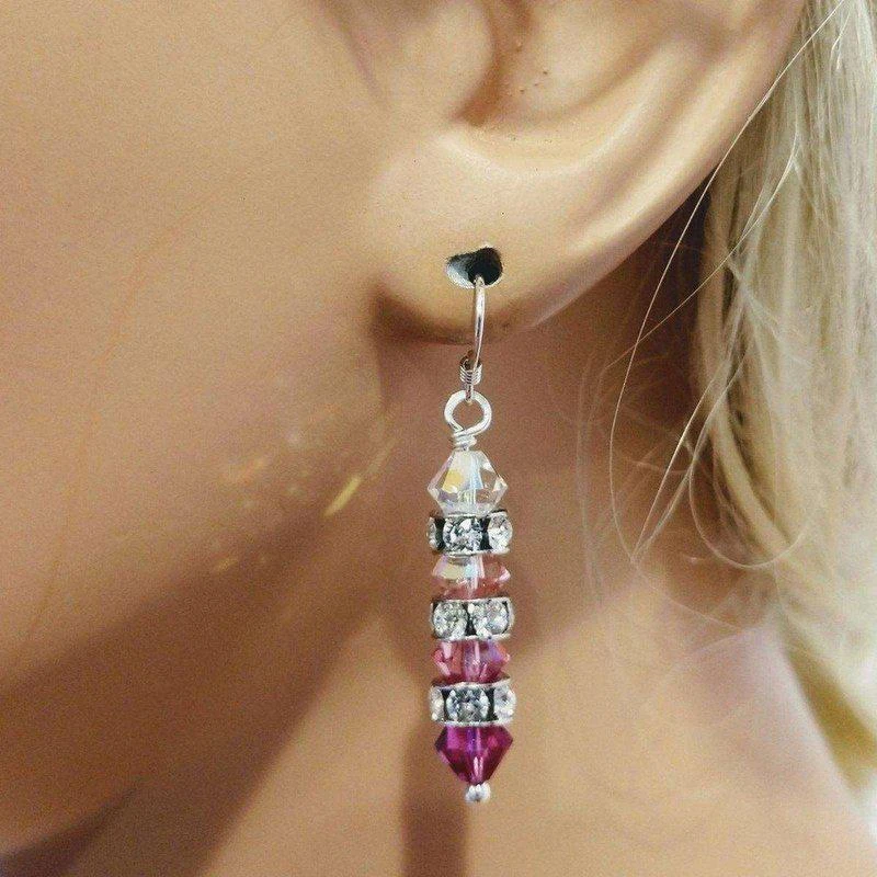 商品Alexa Martha Designs|Hot Pink Ombre Stacked Crystal Sterling Silver Earrings,价格¥431,第2张图片详细描述