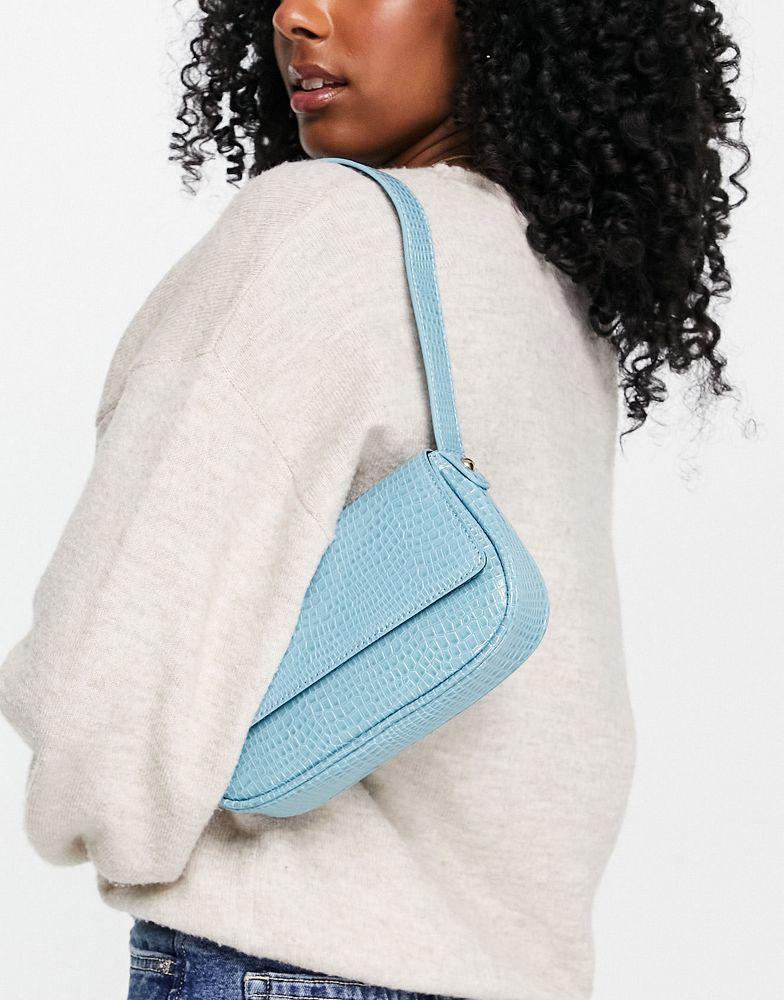 商品ASOS|ASOS DESIGN shoulder bag with flap in blue croc,价格¥81,第1张图片