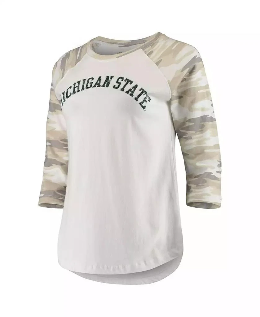 商品Camp David|Women's White and Camo Michigan State Spartans Boyfriend Baseball Raglan 3/4-Sleeve T-shirt,价格¥301,第2张图片详细描述