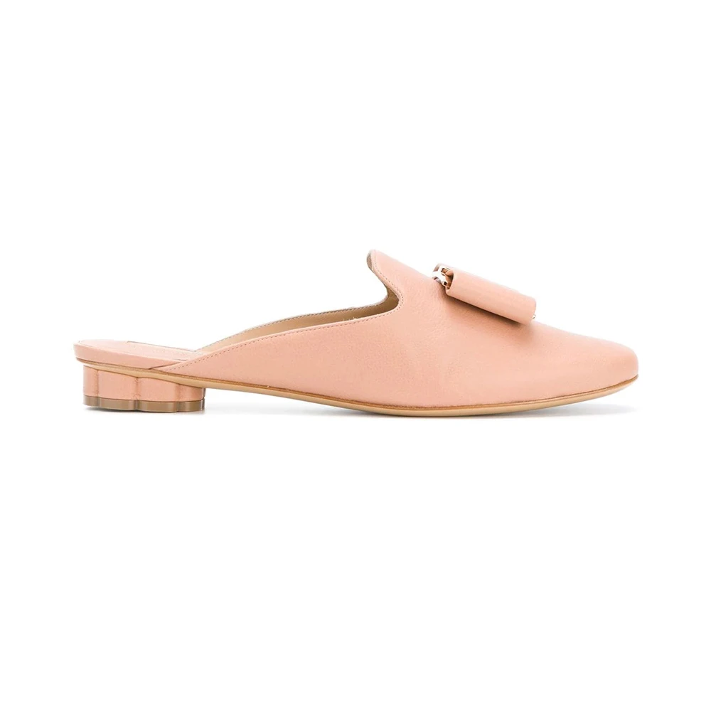 商品Salvatore Ferragamo|SALVATORE FERRAGAMO 女士淡粉色牛皮花卉造型鞋跟穆勒鞋 0684333,价格¥2965,第1张图片