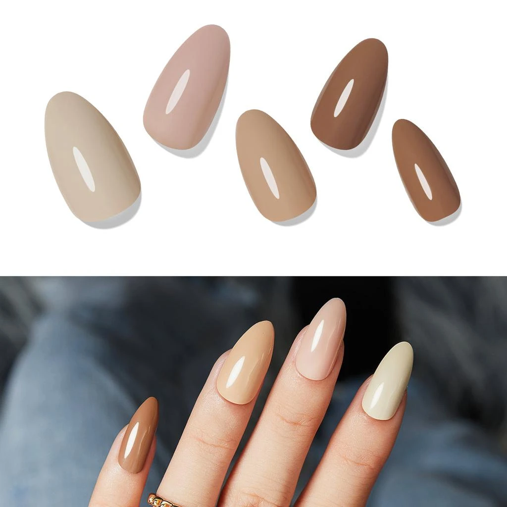 商品[国内直发] MODELONES|Cocoa Milk - 24 Fake Nails 12 Sizes Short Almond Press on Nails Kit,价格¥90,第1张图片