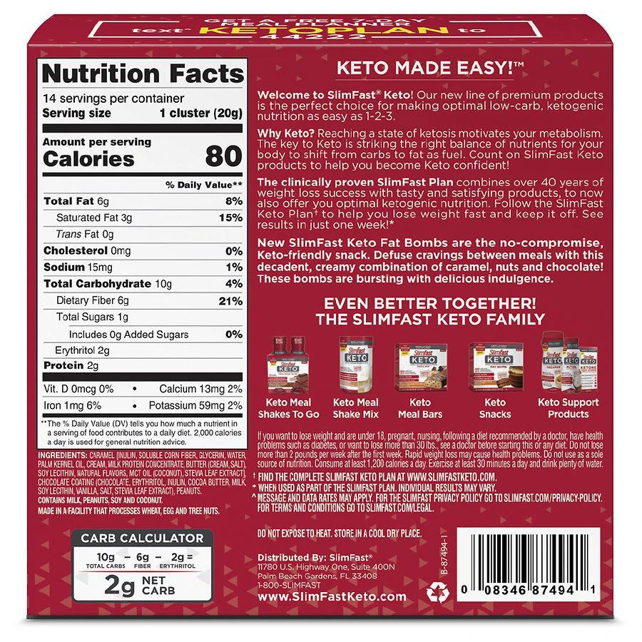商品SlimFast|Keto Fat Bomb Snack Caramel Nut Clusters,价格¥118,第2张图片详细描述