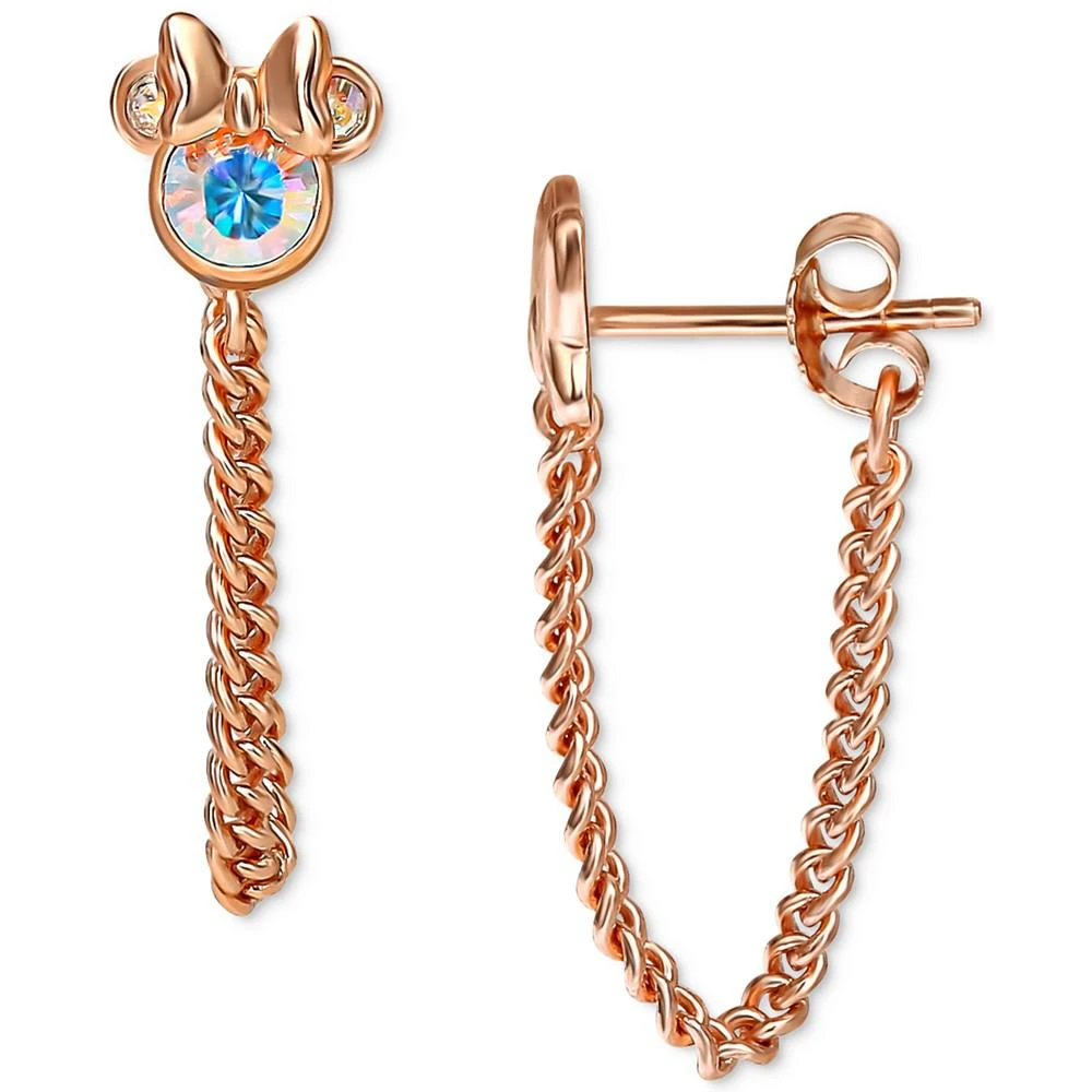 商品Disney|Crystal Minnie Mouse & Bow Mismatch Front to Back Chain Drop Earrings in 18k Rose Gold-Plated Sterling Silver,价格¥153,第3张图片详细描述