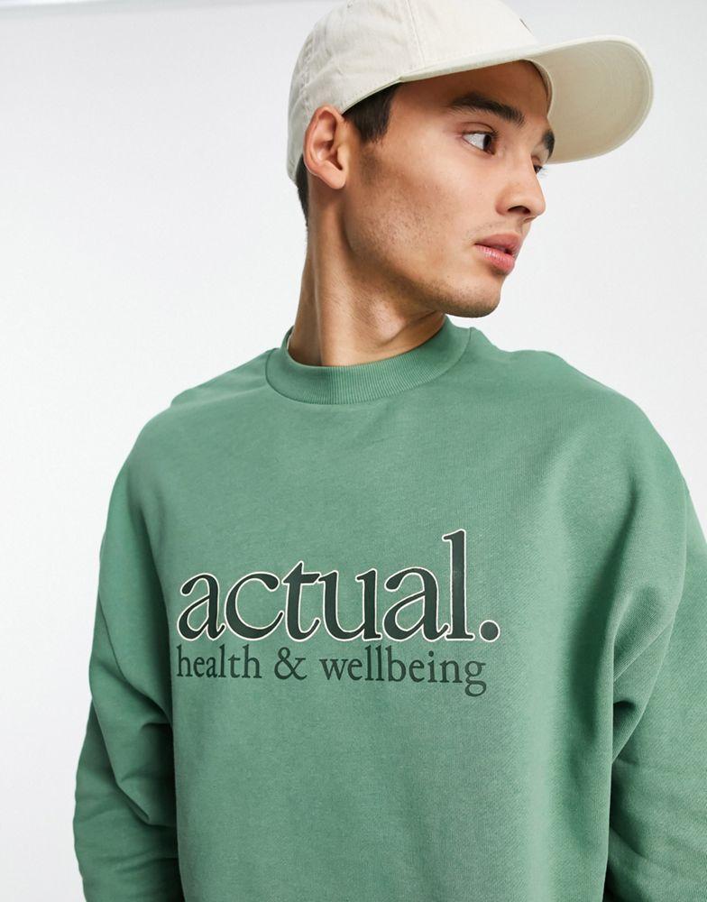ASOS Actual oversized sweatshirt with front and back logo graphic prints in green商品第4张图片规格展示