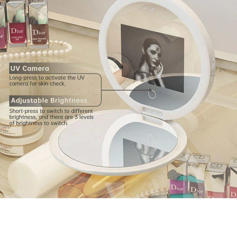 商品Fenchilin|Travel Compact Mirror With UV Camera For Sunscreen Test, 2X Magnification Portable Lighted Mirror For Handbag Pocket,价格¥7537,第2张图片详细描述