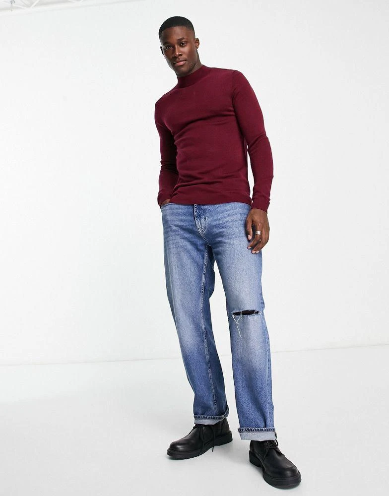 商品ASOS|ASOS DESIGN muscle fit premium merino wool turtle neck jumper in burgundy,价格¥192,第2张图片详细描述