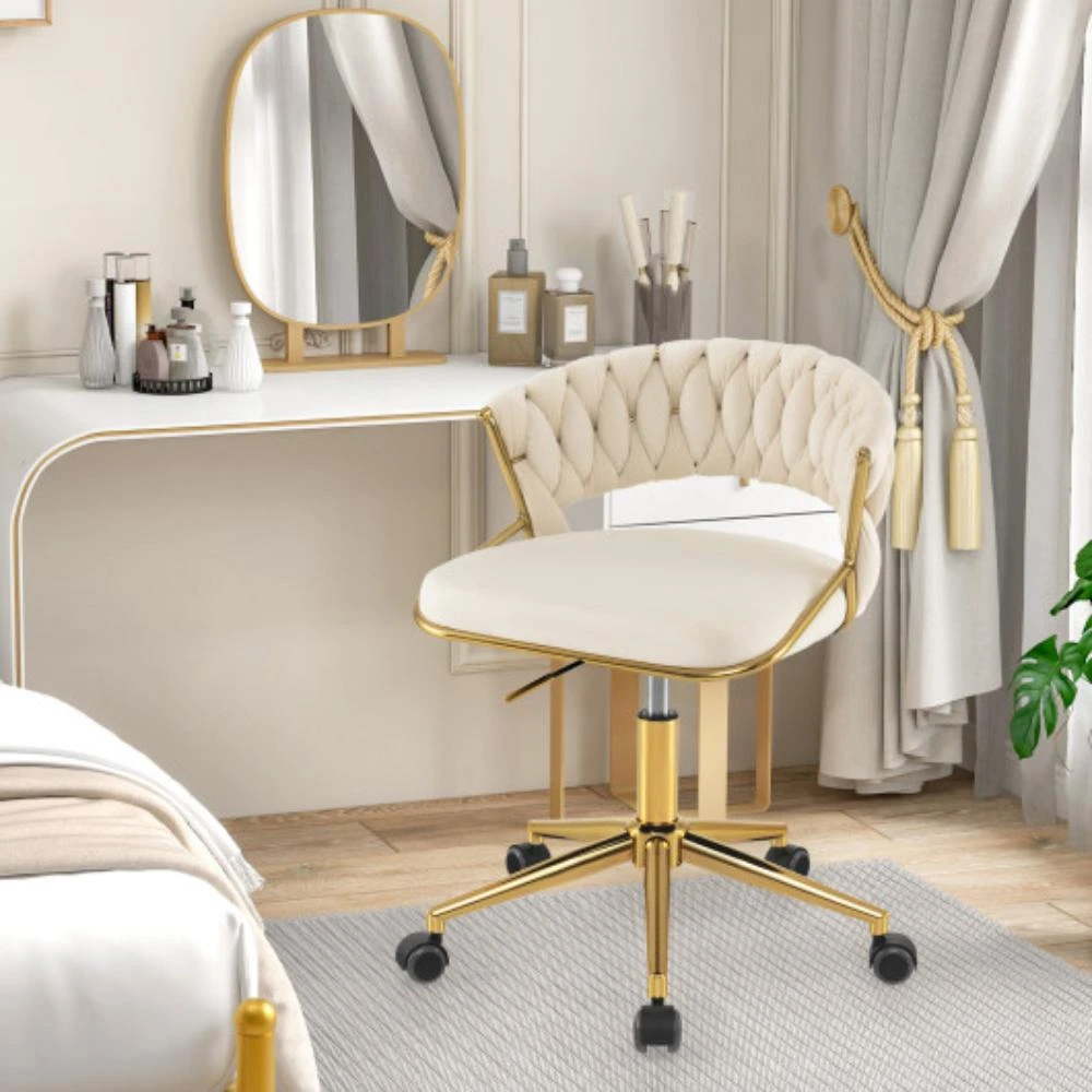 商品Hivvago|360Â° Height Adjustable Swivel Upholstered Desk Computer Chair with Hand-woven Back-Beige,价格¥1083,第1张图片