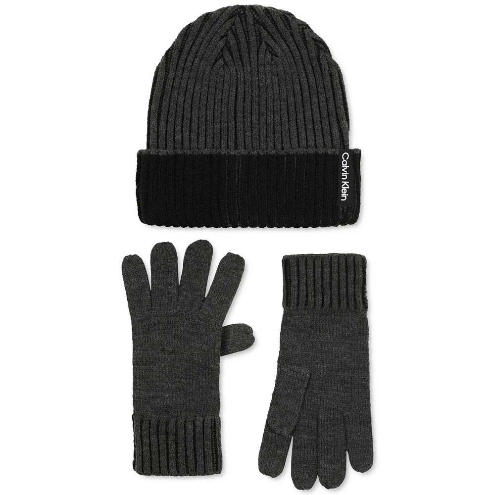 商品Calvin Klein|Men's Double-Wide Ribbed Fisherman's Hat & Gloves Set,价格¥298,第1张图片