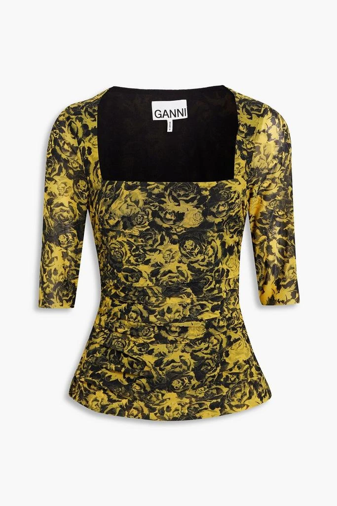 商品Ganni|Ruched floral-print mesh top,价格¥550,第1张图片