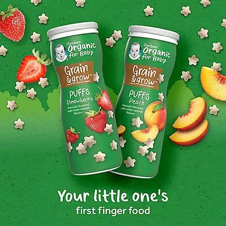 商品Gerber|Gerber Organic Grain & Grow Cereal Puffs Variety Pack, Peach and Strawberry, 1.48 oz., 6 pk.,价格¥130,第2张图片详细描述