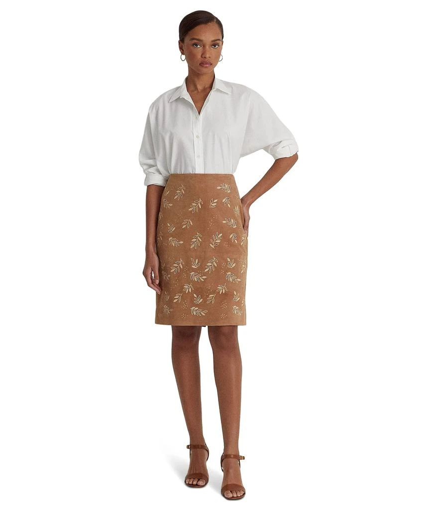 商品Ralph Lauren|Embroidered Suede Pencil Skirt,价格¥1335,第4张图片详细描述