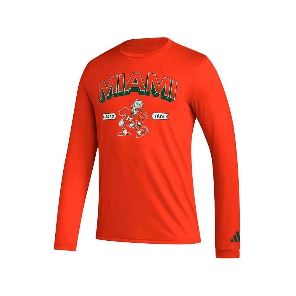 商品Adidas|Men's Orange Miami Hurricanes Mighty Mascot Pregame Long Sleeve T-shirt,价格¥242,第3张图片详细描述