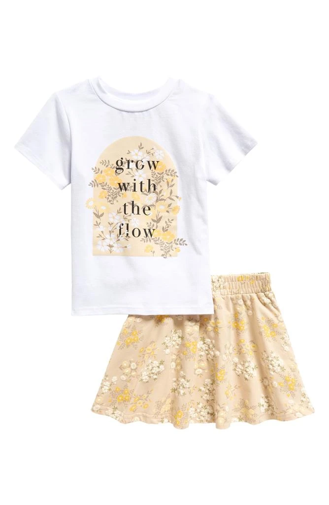 商品TINY TRIBE|Kids' Grow with the Flow Cotton Graphic T-Shirt & Floral Skirt Set,价格¥263,第1张图片