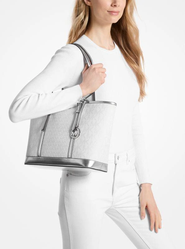 商品Michael Kors|Jet Set Travel Small Metallic Logo Top-Zip Tote Bag,价格¥591,第3张图片详细描述