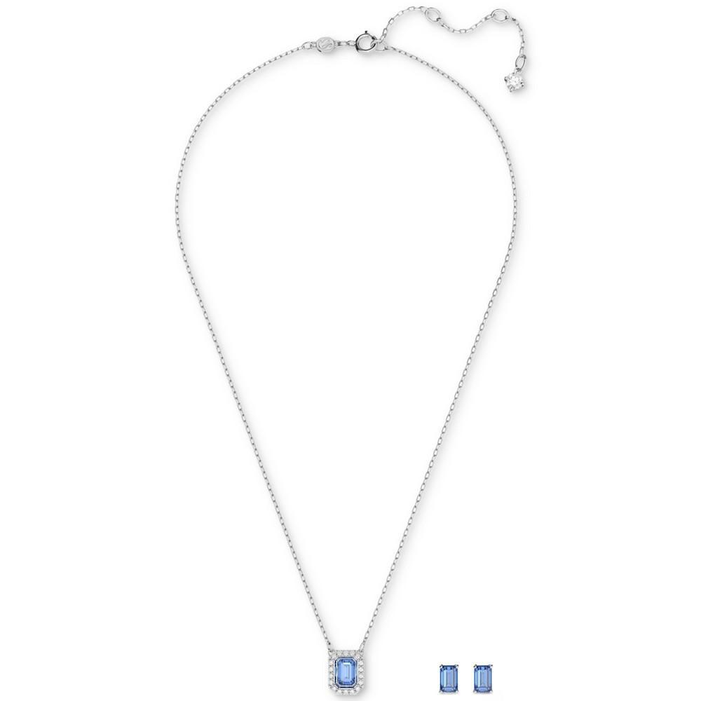 商品Swarovski|Silver-Tone Millenia Blue Crystal Stud Earrings & 14-7/8" Pendant Necklace Set,价格¥1365,第4张图片详细描述