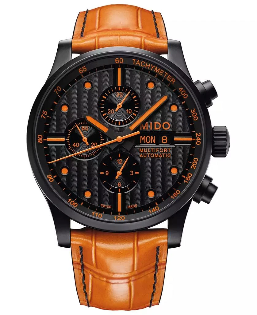 商品MIDO|Men's Swiss Automatic Multifort Orange Leather & Interchangeable Black Leather Strap Watch 44mm,价格¥17470,第1张图片