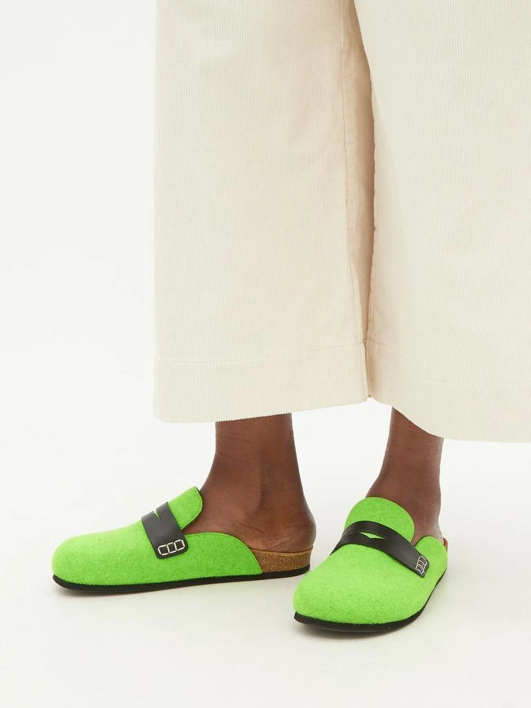 商品JW Anderson|Leather and felted-wool backless loafers,价格¥1219,第3张图片详细描述