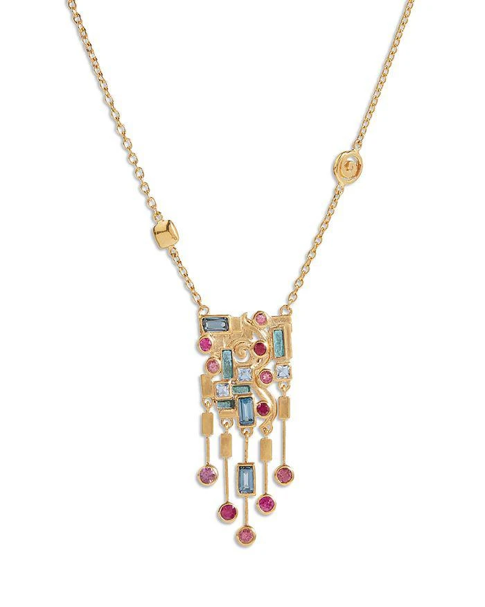 商品Gurhan|22K Yellow Gold Embrace Multi Gemstone Abstract Klimt Pendant Necklace, 18",价格¥51941,第1张图片