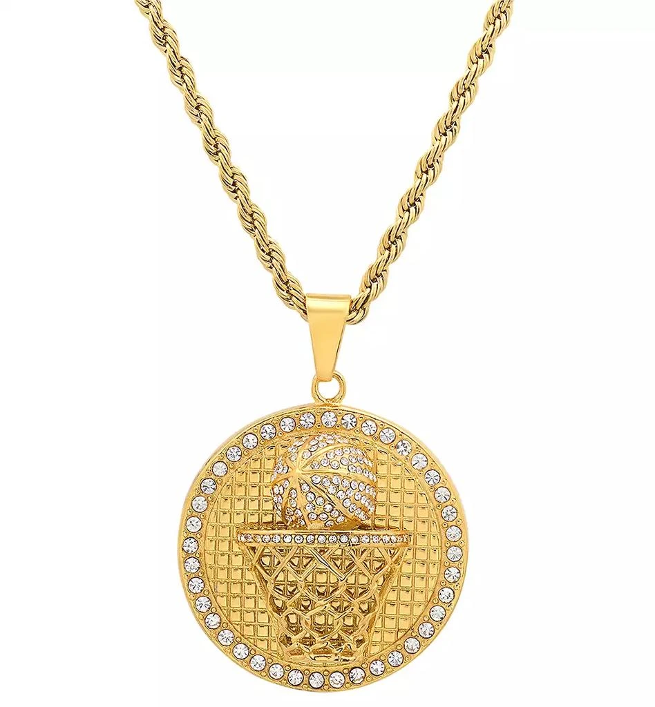 商品STEELTIME|Men's 18k Gold-Plated Stainless Steel Simulated Diamond Basketball 24" Pendant Necklace,价格¥632,第1张图片