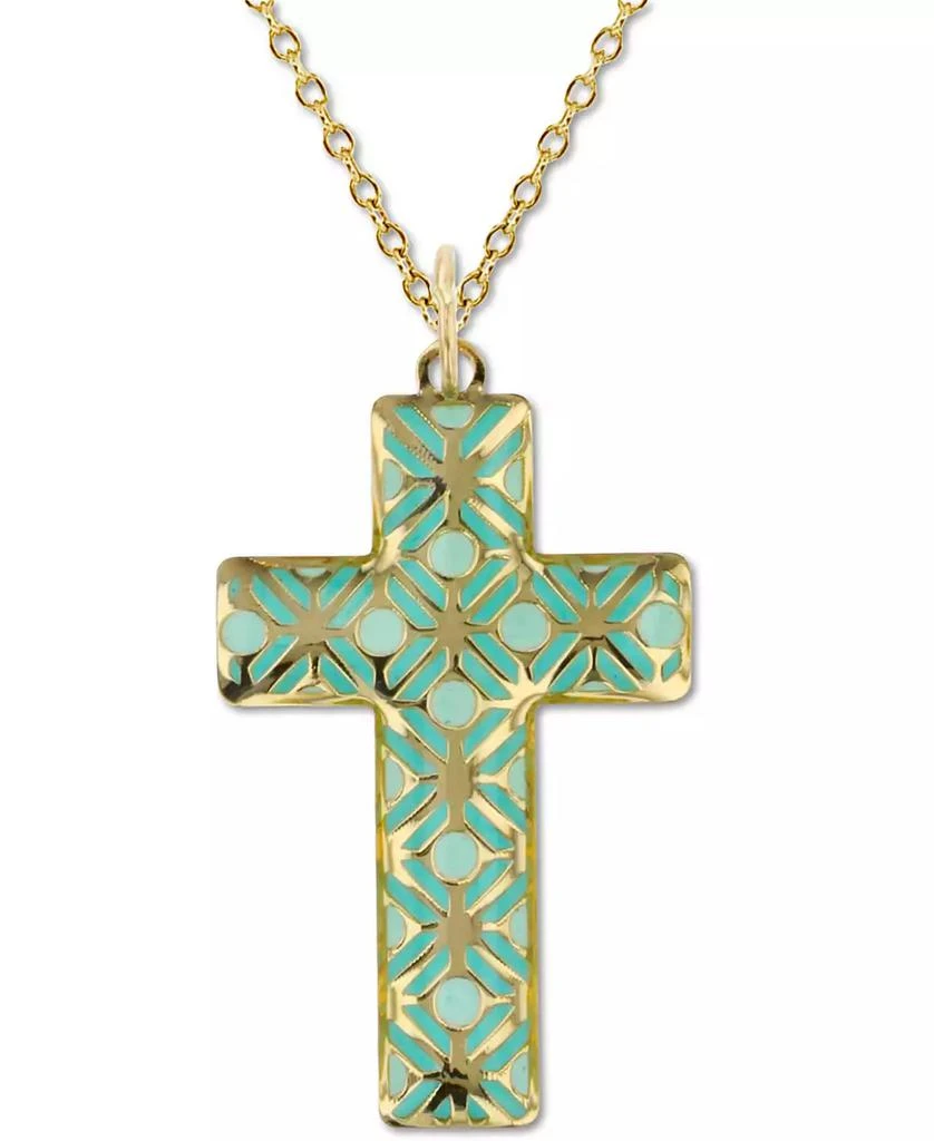 商品Macy's|Enamel Cross Overlay 18" Pendant Necklace in 14k Gold,价格¥1248,第1张图片