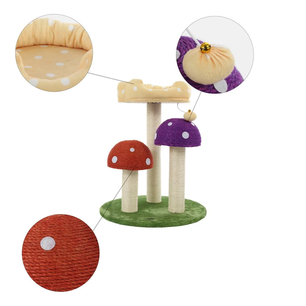 商品THE LICKER STORE|Pixie 22.5" 3-Tier Cottage Sisal Mushroom Cat Tree with Scratching Posts, Napping Perch, and Dangling Bell Toy, Multi,价格¥856,第4张图片详细描述