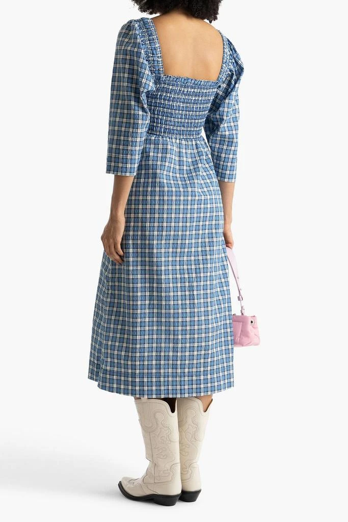 商品Ganni|Shirred checked cotton-blend seersucker midi dress,价格¥745,第3张图片详细描述