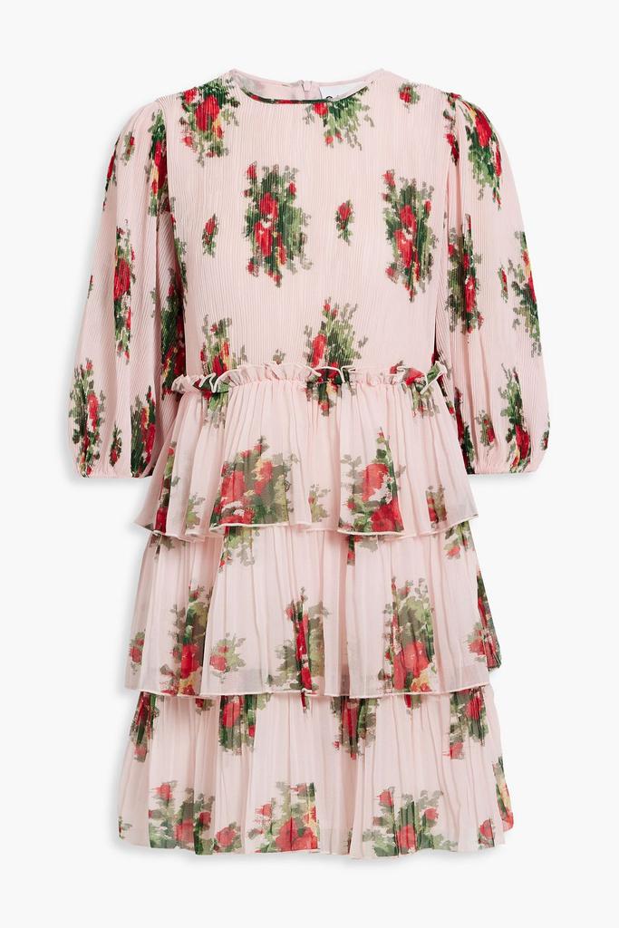 GANNI | Tiered floral-print plissé-crepe mini dress 772.71元 商品图片