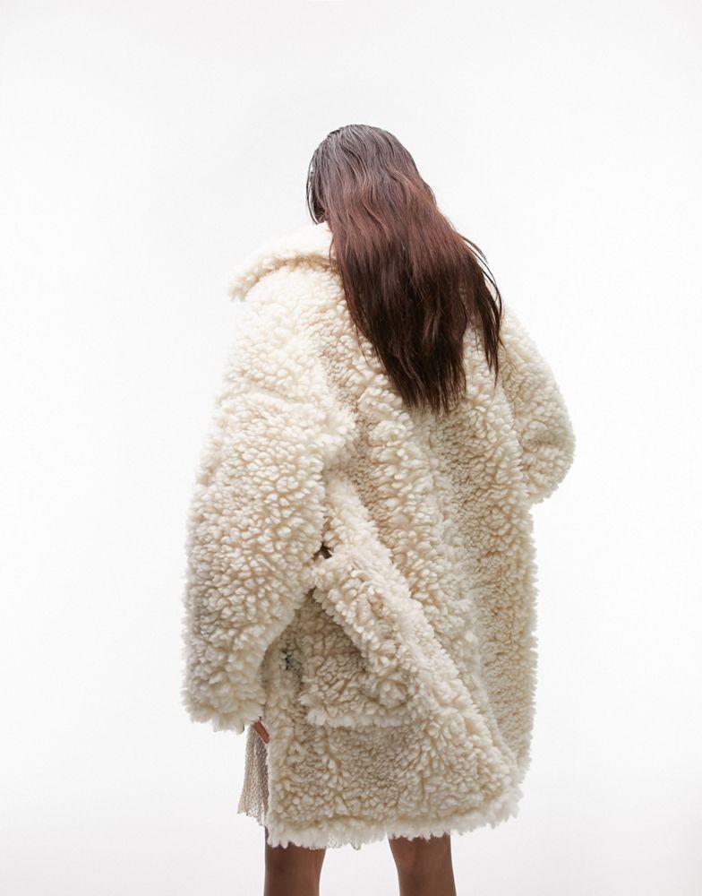 Topshop chunky borg coat in cream商品第2张图片规格展示