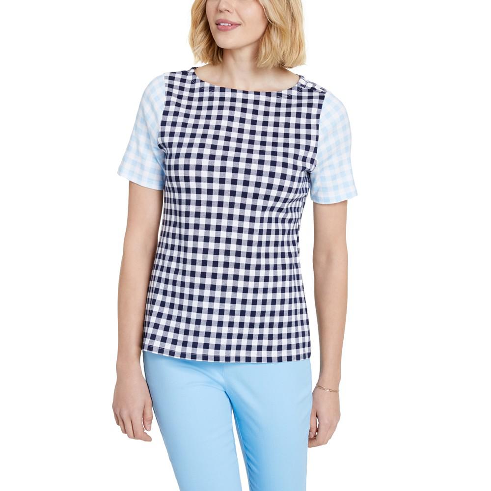 Cotton Gingham Boat-Neck Top, Created for Macy's商品第1张图片规格展示