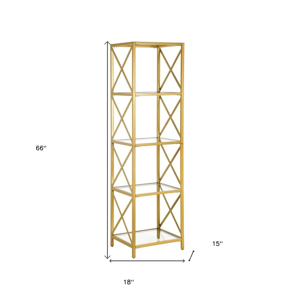 商品Homezia|66" Gold Metal And Glass Four Tier Etagere Bookcase,价格¥3100,第4张图片详细描述