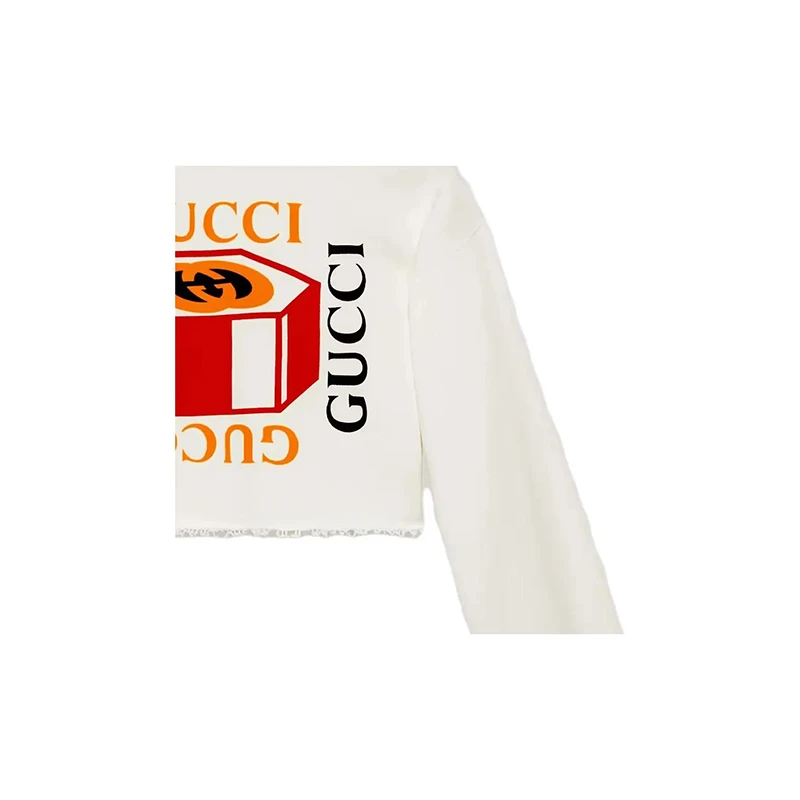GUCCI/古驰 女士白色棉Logo图案印花圆领套头长袖T恤 商品